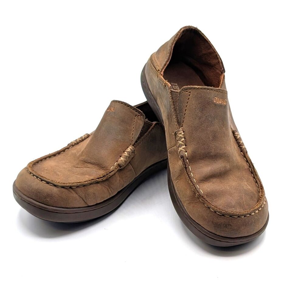 Olukai Moloa Boy's Brown Leather Slip on Shoes Loafers Size US Kid's 2 / EU 34